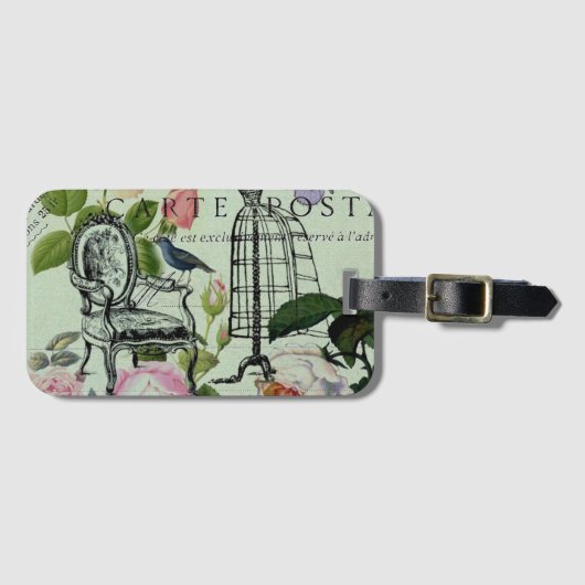 mint modern vintage french rose  butterfly paris ラゲッジタグ (正面横)