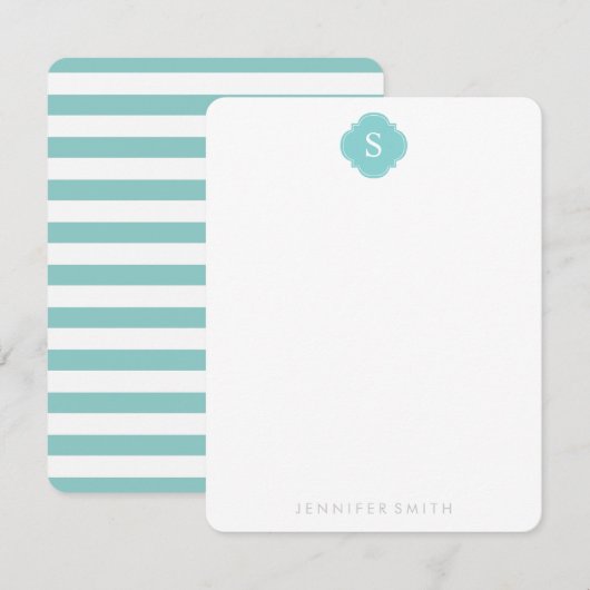 Mint MonogramおよびストライプMint Monogramノートカード 招待状 (正面/裏面)
