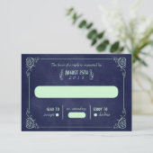 Mint & Navy Blue ChalkboardアールデコRSVPカード 出欠カード (スタンド正面)