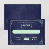 Mint & Navy Blue ChalkboardアールデコRSVPカード 出欠カード (正面/裏面)