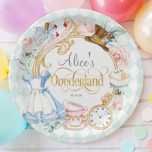 Mint, Onederland, Girl 1st birthday teaパーティー ペーパープレート