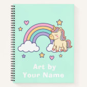 Mint Pastel Unicorn Rainbow Personalized ノートブック (正面)