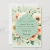 Mint Peach Blossom Elegance Wedding 招待状 (正面)