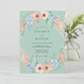 Mint Peach Blossom Garland Wedding 招待状 (スタンド正面)