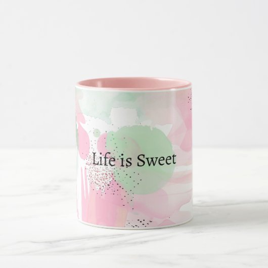 Mint Pink Abstract Life is Sweet マグカップ (中央)