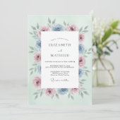 Mint Pink Blue Floral Romance Wedding 招待状 (スタンド正面)