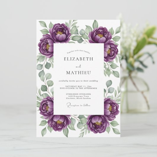 Mint Pink Botanical Bliss Wedding 招待状 (スタンド正面)