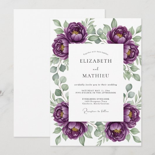 Mint Pink Botanical Bliss Wedding 招待状 (正面/裏面)