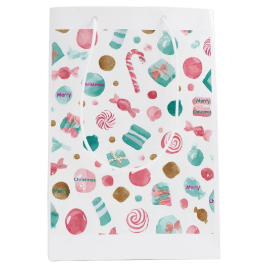 Mint & Pink CANDY Christmas Medium Gift Bag ミディアムペーパーバッグ (正面)