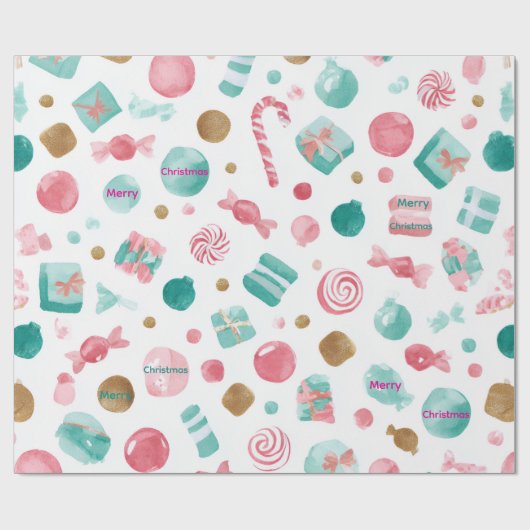 Mint & Pink CANDY Christmas Paper  ラッピングペーパー (フラット)