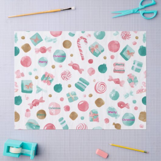 Mint & Pink CANDY Christmas Tissue Paper 薄葉紙 (クラフト)