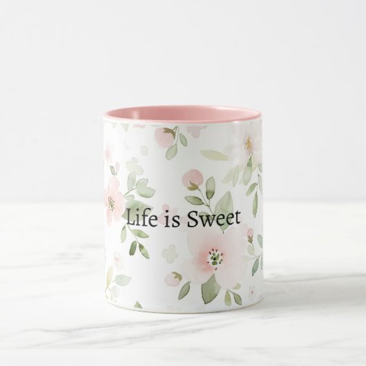 Mint Pink Flowers Life is Sweet マグカップ (中央)