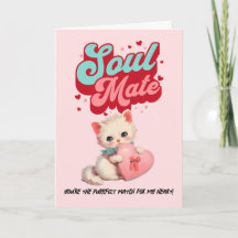 Mint Pink Soul Mate Retro Cat Valentine’s Day Card
