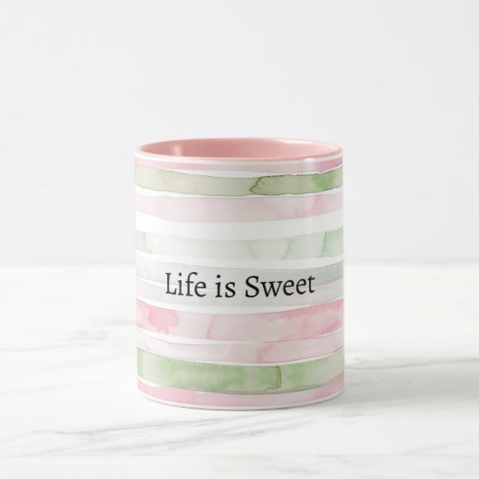 Mint Pink Stripes Life is Sweet マグカップ (中央)