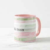 Mint Pink Stripes Life is Sweet マグカップ (正面右)