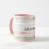 Mint Pink Stripes Life is Sweet マグカップ (正面左)