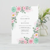 Mint Pink Watercolor Botanical Wedding 招待状 (スタンド正面)