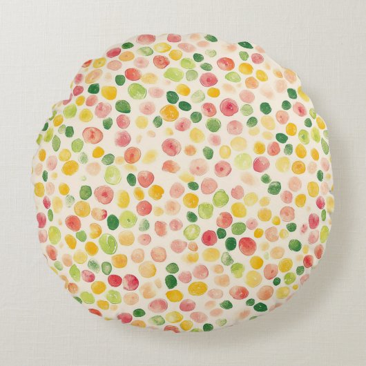 Mint Pink Yellow Green Fruity Dots  ラウンドクッション (正面)