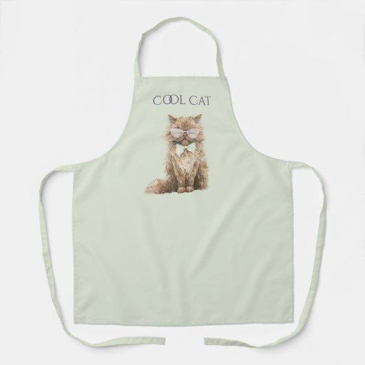 Mint Purple Brown Cool Cat Glasses   エプロン (正面)