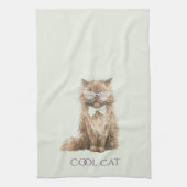 Mint Purple Brown Cool Cat Glasses   キッチンタオル (縦)