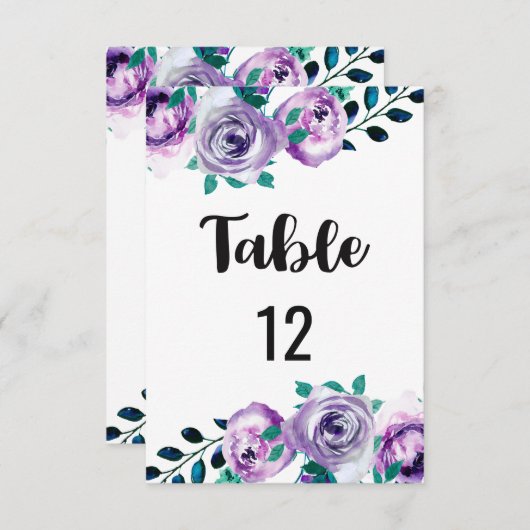 Mint & Purple Wedding Table Number Seating Chart 招待状 (正面/裏面)