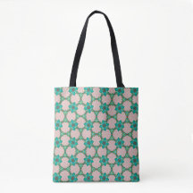 Mint & Red Retro Floral Tote Bag