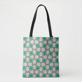 Mint & Red Retro Floral Tote Bag トートバッグ