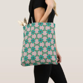 Mint & Red Retro Floral Tote Bag トートバッグ (クローズアップ)