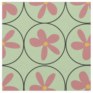 Mint Retro Floral Tile Combed Cotton Fabric ファブリック