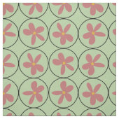 Mint Retro Floral Tile Combed Cotton Fabric ファブリック (見本)