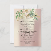 Mint Rose Champagne Gold Floral Watercolour Pearl 招待状 (正面)