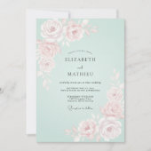 Mint Rose Romantic Spring Wedding 招待状 (正面)