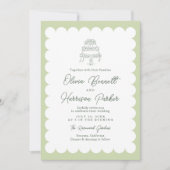 Mint Scalloped Romantic Cake Wedding Invitation 招待状 (正面)
