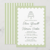 Mint Scalloped Romantic Cake Wedding Invitation 招待状 (正面/裏面)