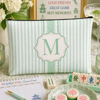 Mint Seersucker Mahjong Tile Bag Personalized アクセサリーポーチ