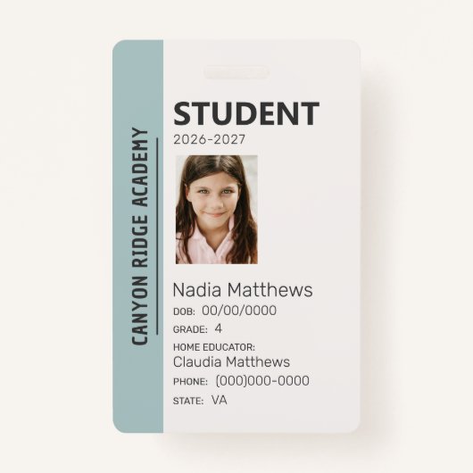 Mint Stripe Homeschool Student ID Badge バッジ (正面)
