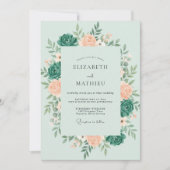 Mint Teal Botanical Romantic Wedding 招待状 (正面)