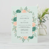 Mint Teal Botanical Romantic Wedding 招待状 (スタンド正面)