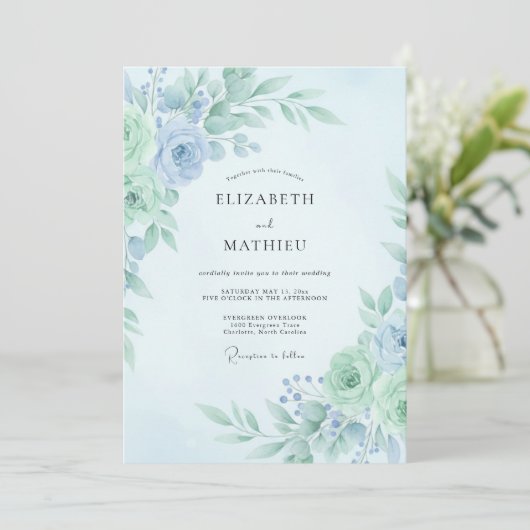 Mint Teal Refreshing Botanical Wedding 招待状 (スタンド正面)