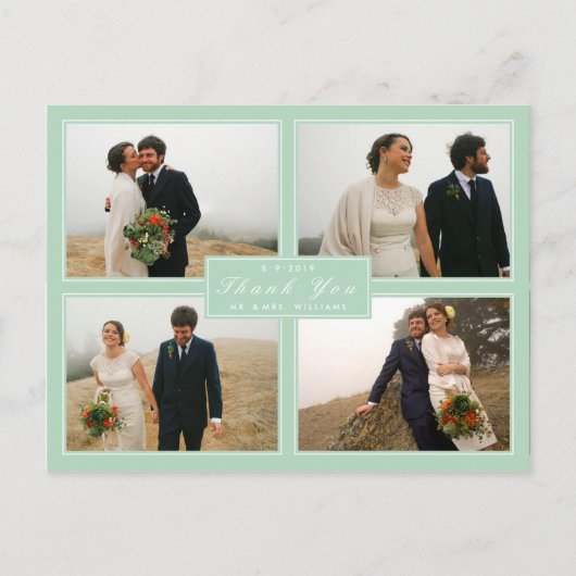 Mint Thank You's Collage 結婚4フォトポストカード ポストカード (正面)