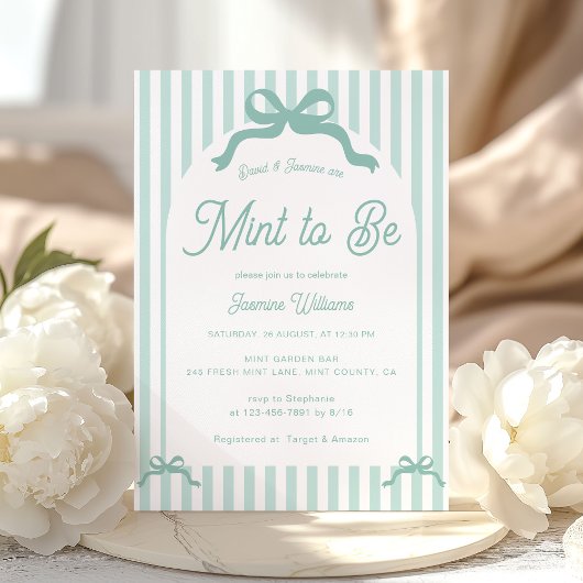 Mint To Be Bow Stripes Bridal Shower 招待状