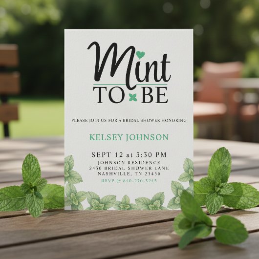 Mint to Be Mint Leaf Bridal Shower 招待状