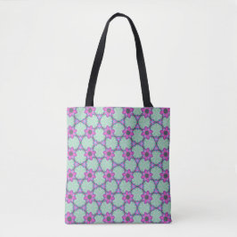 Mint & Violet Geometric Floral Pattern Tote トートバッグ
