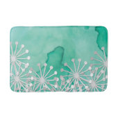 Mint Watercolor and White Flowers バスマット (正面)