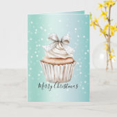 Mint White Bokeh Dots Bow Cupcake Christmas カード (黄色い花)