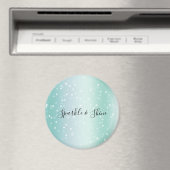 Mint White Bokeh Dots Celebration マグネット (インサイチュ (食洗機))