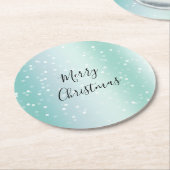 Mint White Bokeh Dots Celebration ラウンドペーパーコースター (アングル)