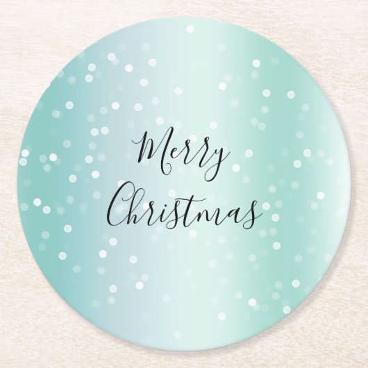 Mint White Bokeh Dots Celebration ラウンドペーパーコースター (正面)