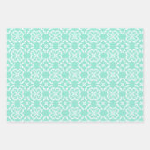 Mint & White Floral Lattice Pattern ラッピングペーパーシート (正面)