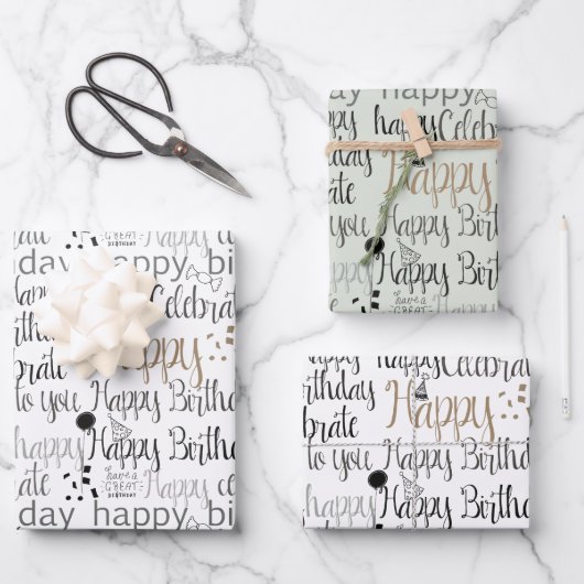 Mint White Fun Happy Balloons Birthday ラッピングペーパーシート (正面)